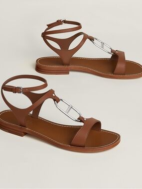 Hermes Marinella Brown Leather Sandals